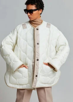 The Frankie Shop Teddy Quilted Jacket Ivory/Clay Discount