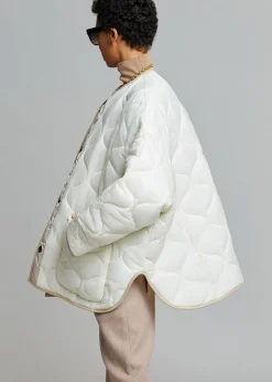 The Frankie Shop Teddy Quilted Jacket Ivory/Clay Discount