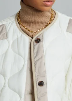 The Frankie Shop Teddy Quilted Jacket Ivory/Clay Discount