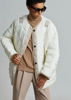 The Frankie Shop Teddy Quilted Jacket Ivory/Clay Discount