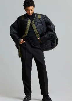 The Frankie Shop Teddy Quilted Jacket Black/Olive Clearance