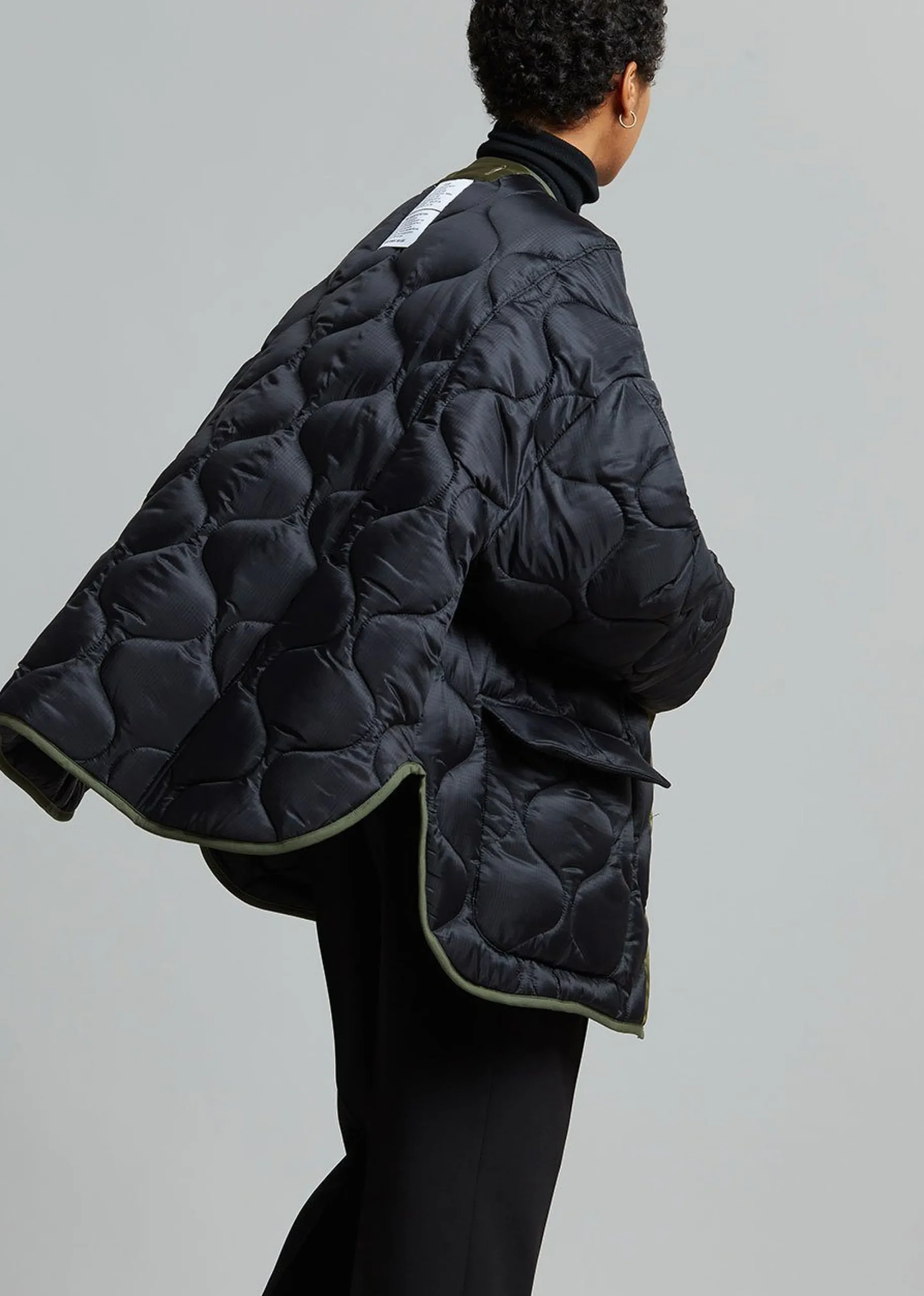 The Frankie Shop Teddy Quilted Jacket Black/Olive Clearance