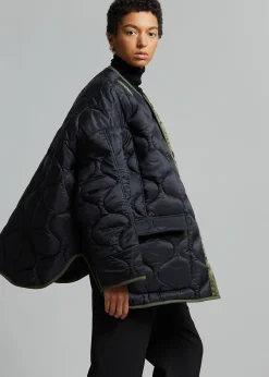 The Frankie Shop Teddy Quilted Jacket Black/Olive Clearance