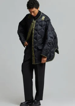 The Frankie Shop Teddy Quilted Jacket Black/Olive Clearance