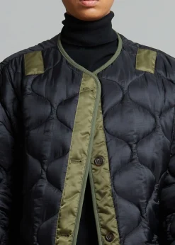 The Frankie Shop Teddy Quilted Jacket Black/Olive Clearance
