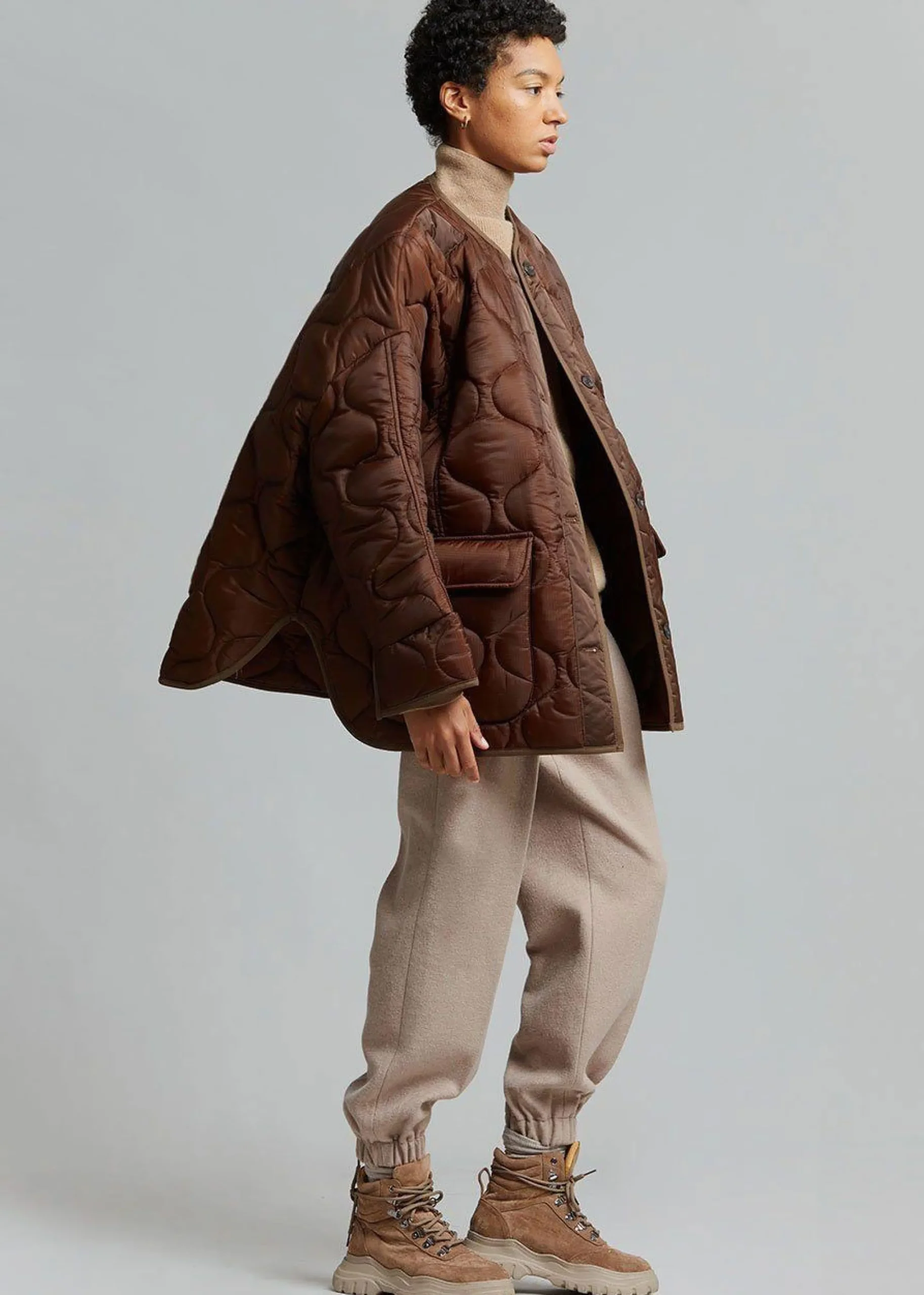 The Frankie Shop Teddy Quilted Jacket Chocolate Discount