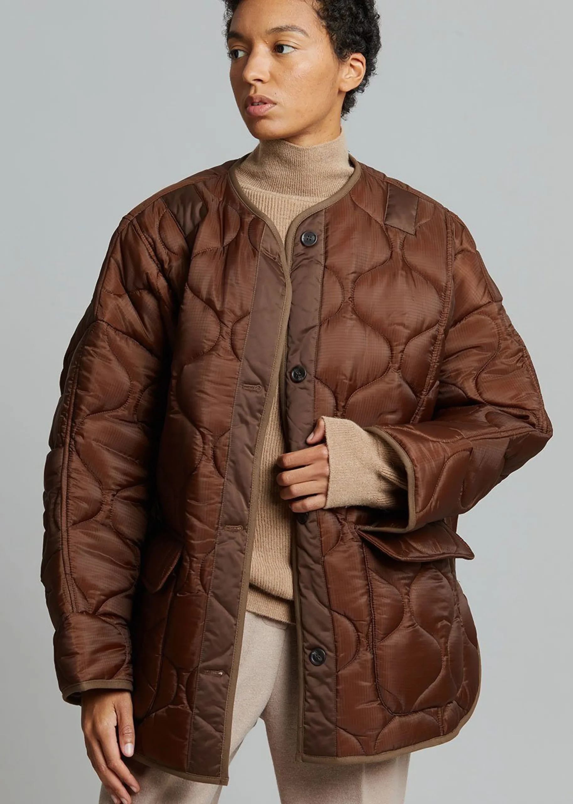 The Frankie Shop Teddy Quilted Jacket Chocolate Discount