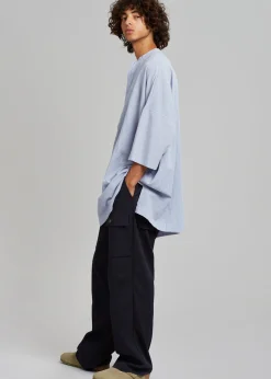 The Frankie Shop Teo Oversized Collarless Shirt Light Blue Sale