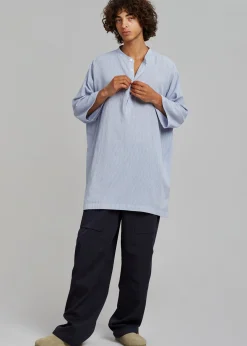 The Frankie Shop Teo Oversized Collarless Shirt Light Blue Sale