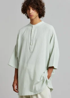 The Frankie Shop Teo Oversized Collarless Shirt Light Celadon Outlet