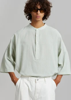 The Frankie Shop Teo Oversized Collarless Shirt Light Celadon Outlet
