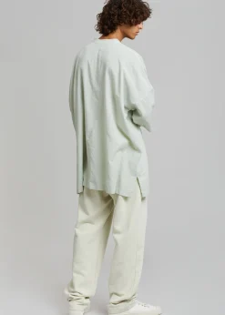 The Frankie Shop Teo Oversized Collarless Shirt Light Celadon Outlet