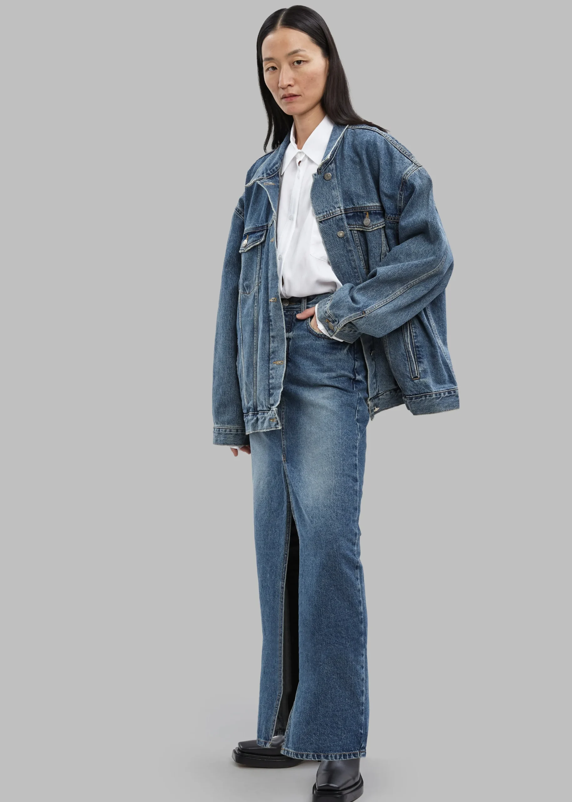 The Frankie Shop Texas Boxy Denim Jacket Medium Wash Discount