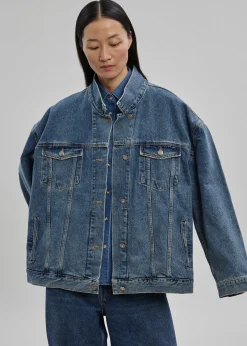 The Frankie Shop Texas Boxy Denim Jacket Medium Wash Discount
