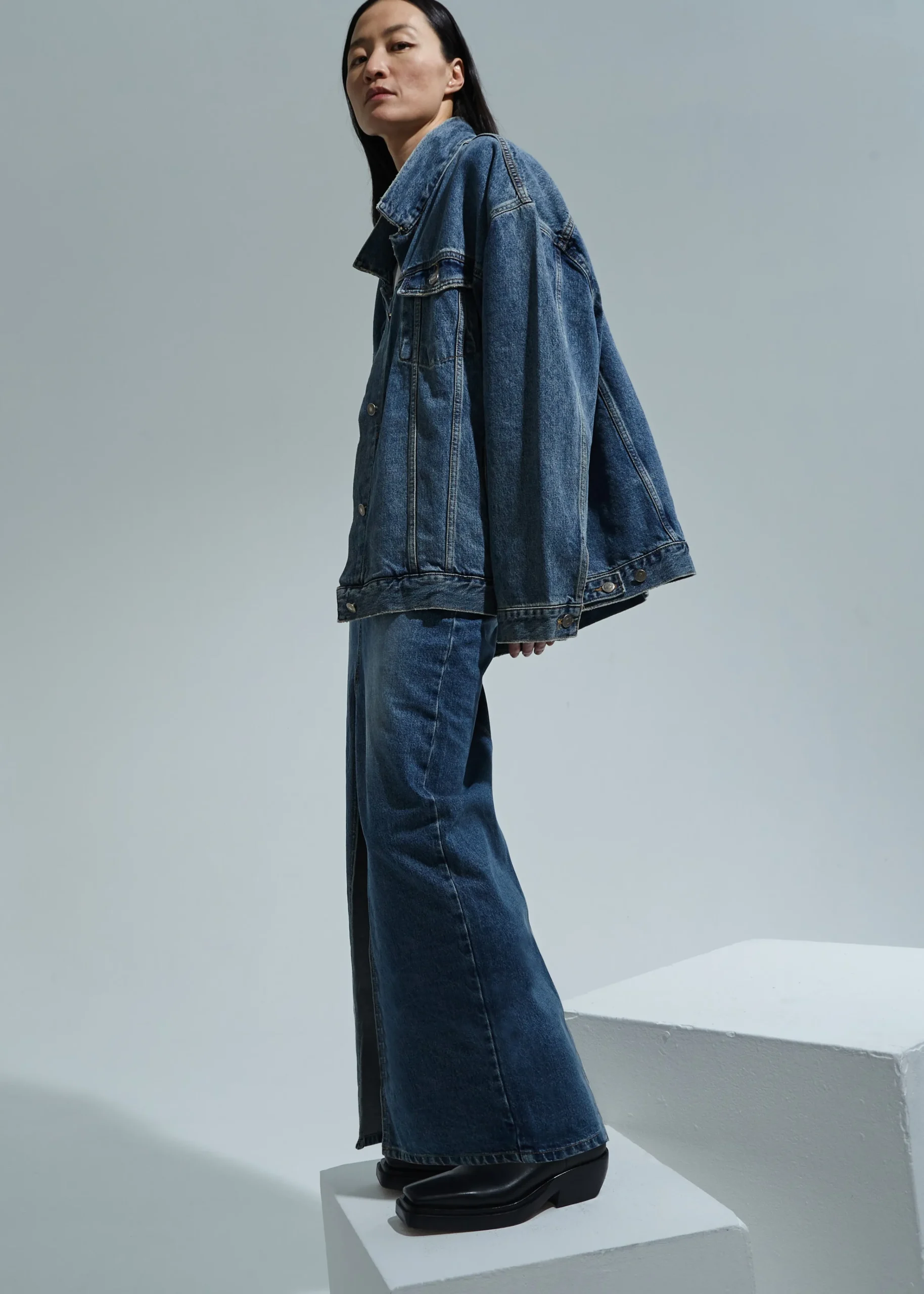 The Frankie Shop Texas Boxy Denim Jacket Medium Wash Discount