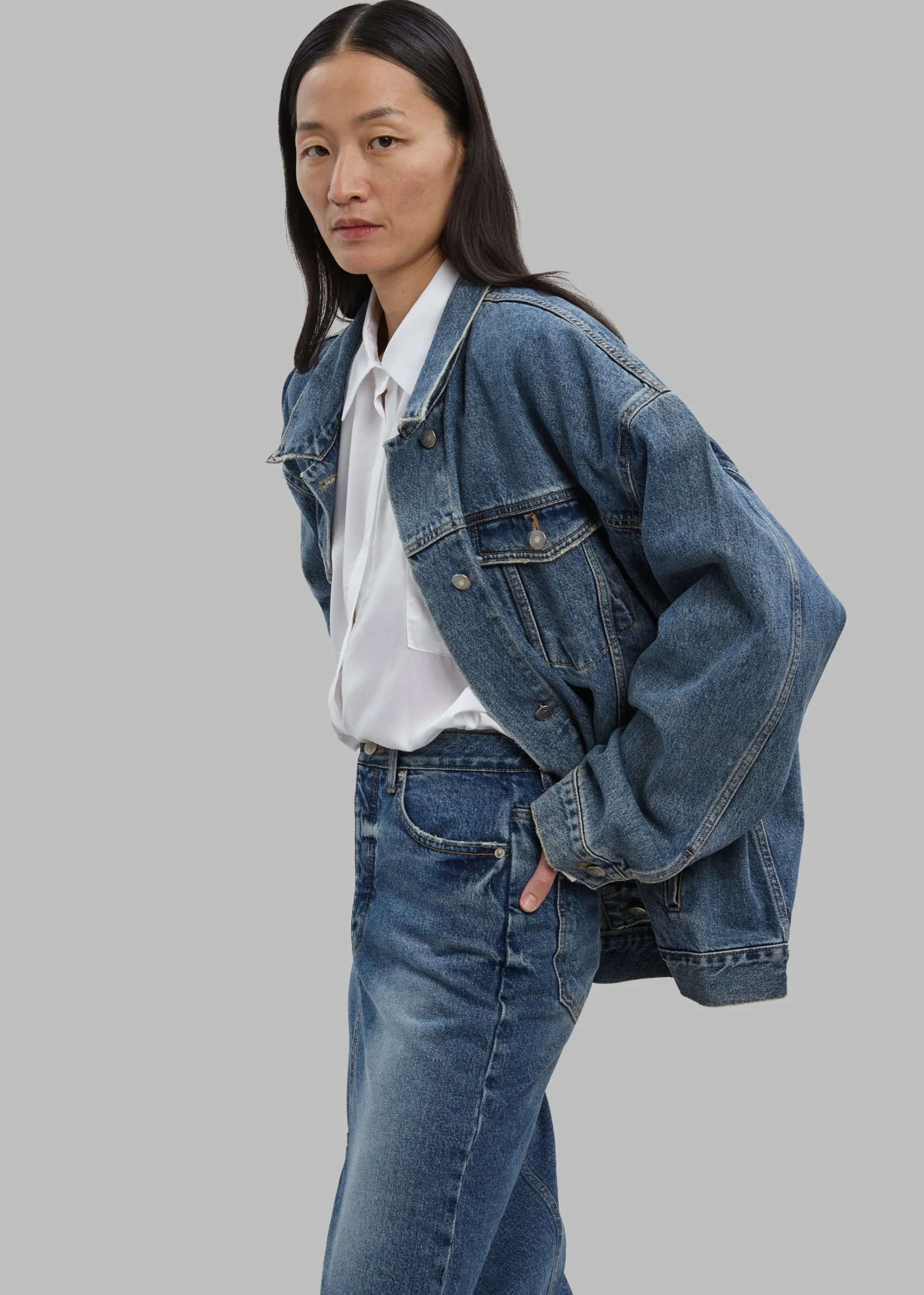 The Frankie Shop Texas Boxy Denim Jacket Medium Wash Discount