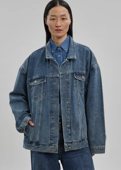 The Frankie Shop Texas Boxy Denim Jacket Medium Wash Discount