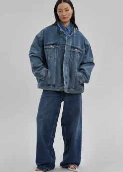 The Frankie Shop Texas Boxy Denim Jacket Medium Wash Discount