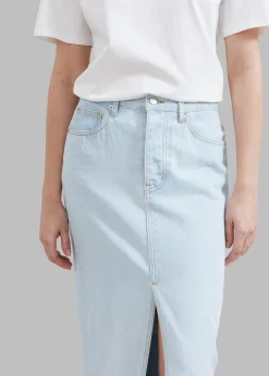 The Frankie Shop Texas Denim Pencil Skirt Bleached Wash Clearance