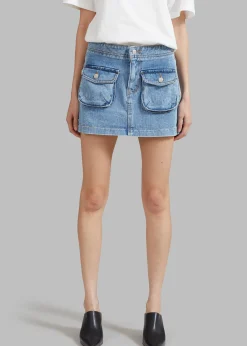 The Frankie Shop Thela Pocket Denim Skirt Blue Wash Discount