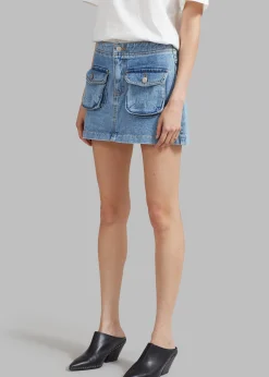 The Frankie Shop Thela Pocket Denim Skirt Blue Wash Discount