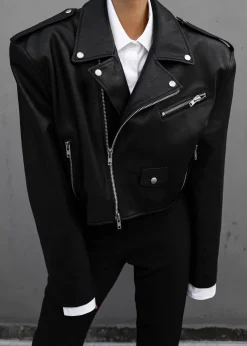 The Frankie Shop Tidus Cropped Biker Jacket Black Best