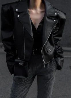 The Frankie Shop Tidus Cropped Biker Jacket Black Best