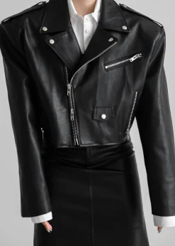 The Frankie Shop Tidus Cropped Biker Jacket Black Best