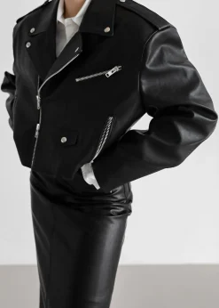 The Frankie Shop Tidus Cropped Biker Jacket Black Best