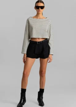 The Frankie Shop Tilla Boatneck Top Black Stripe Outlet
