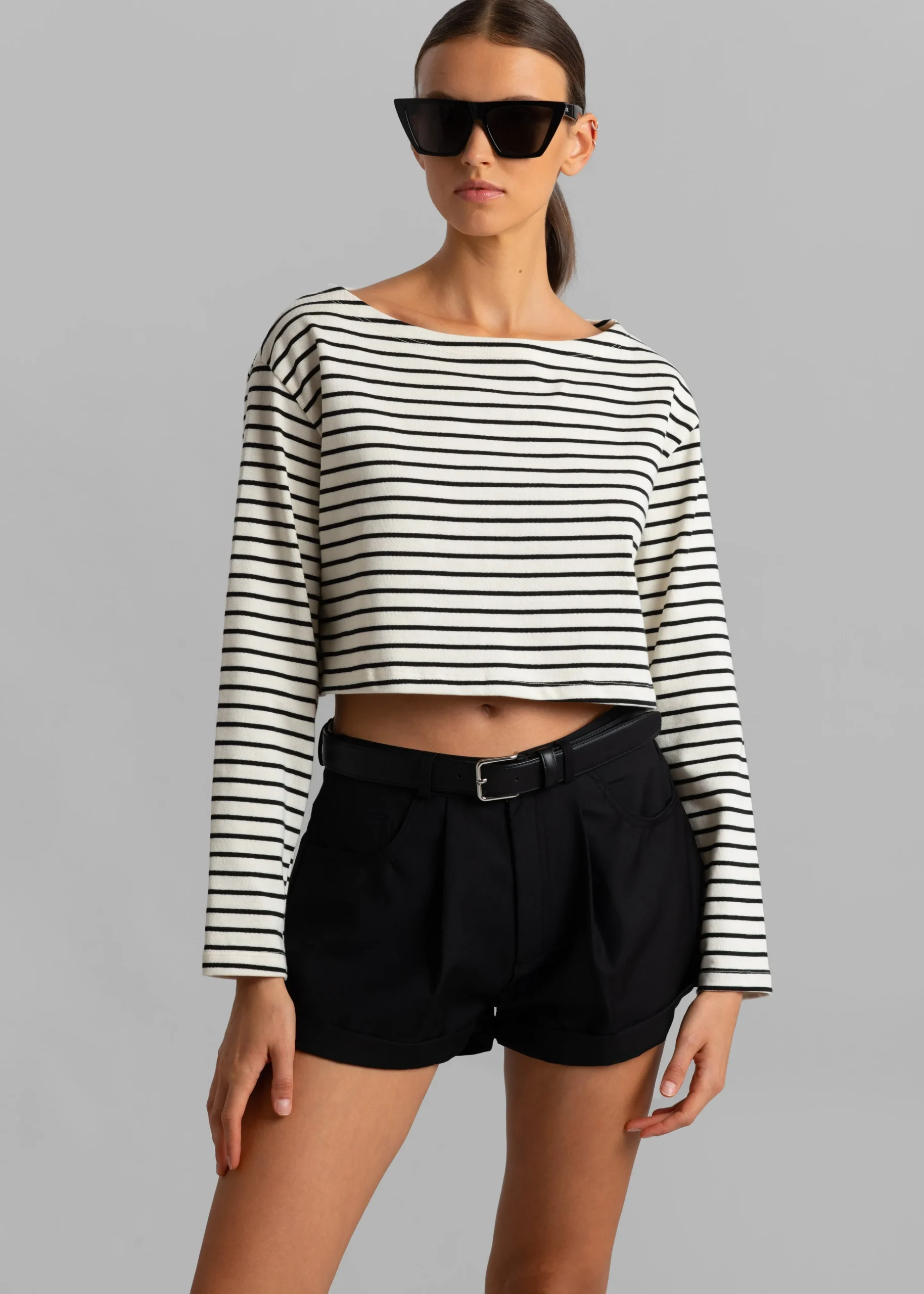 The Frankie Shop Tilla Boatneck Top Black Stripe Outlet