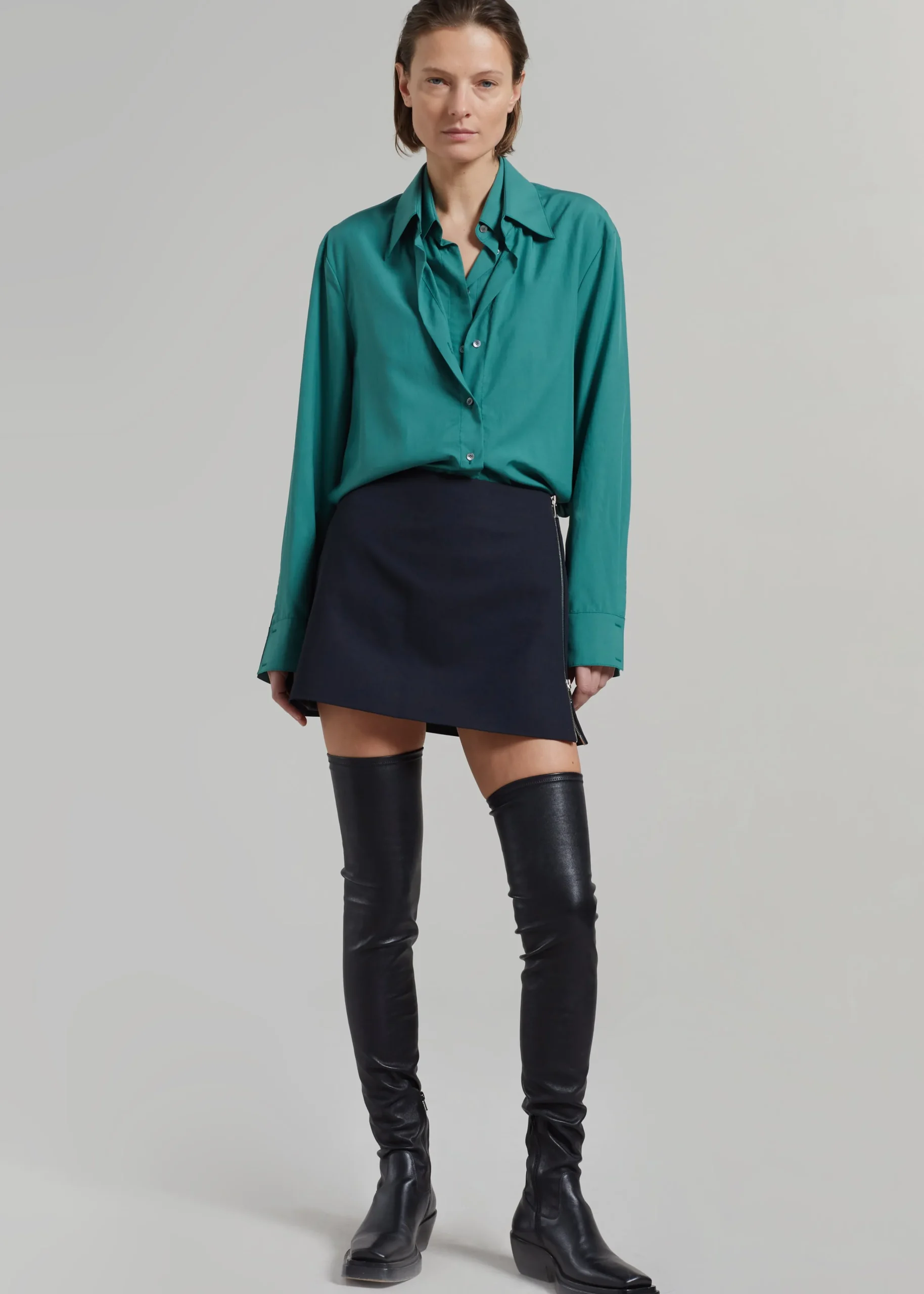The Frankie Shop Tima Double Layer Shirt Deep Teal
