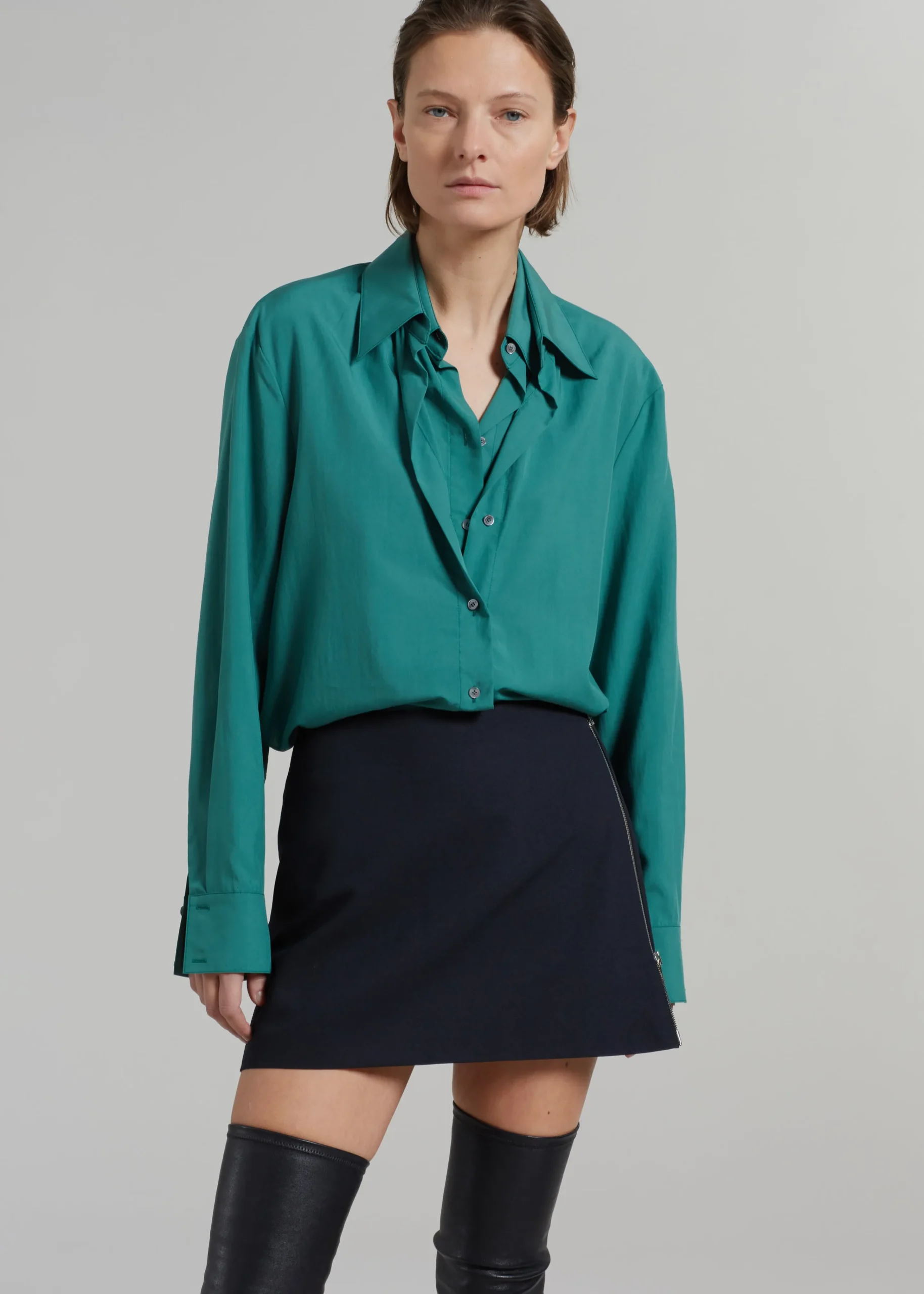 The Frankie Shop Tima Double Layer Shirt Deep Teal