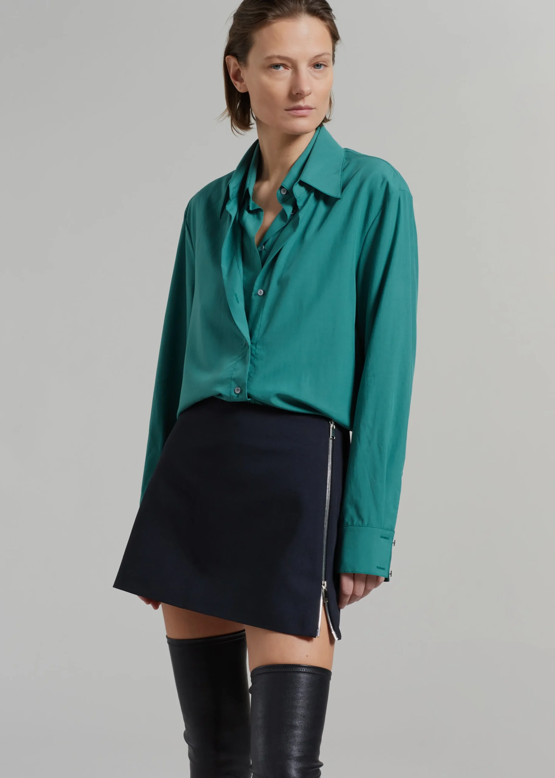 The Frankie Shop Tima Double Layer Shirt Deep Teal
