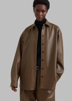 The Frankie Shop Tranton Faux Leather Shirt Brown Clearance