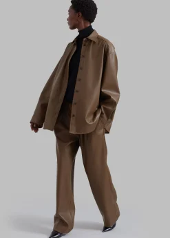 The Frankie Shop Tranton Faux Leather Shirt Brown Clearance