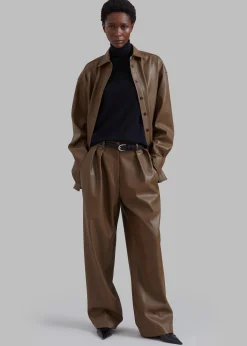 The Frankie Shop Tranton Faux Leather Shirt Brown Clearance