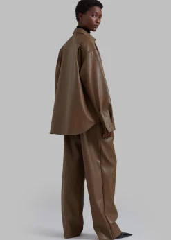 The Frankie Shop Tranton Faux Leather Shirt Brown Clearance