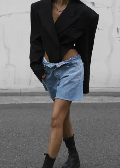 The Frankie Shop Twila Denim Shorts Worn Wash New