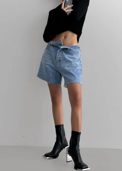 The Frankie Shop Twila Denim Shorts Worn Wash New
