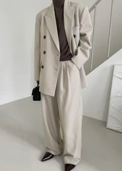 The Frankie Shop Vance Double Breasted Blazer Beige Best
