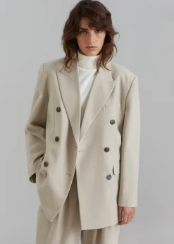 The Frankie Shop Vance Double Breasted Blazer Beige Best