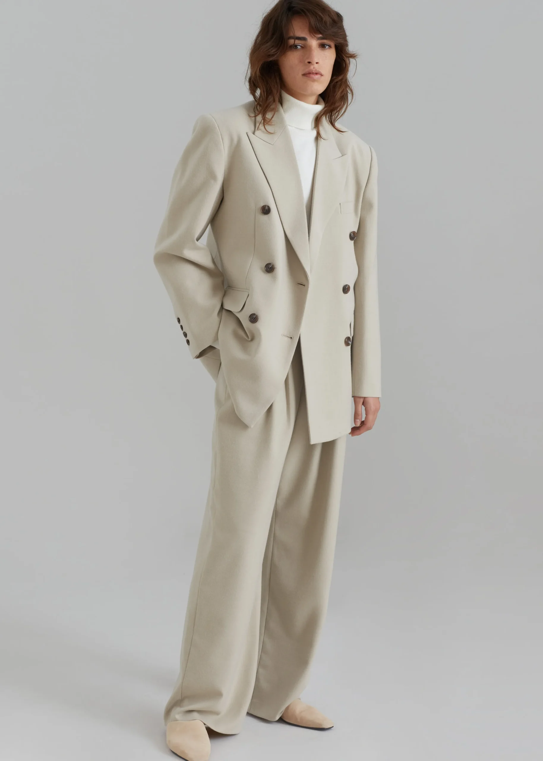 The Frankie Shop Vance Double Breasted Blazer Beige Best