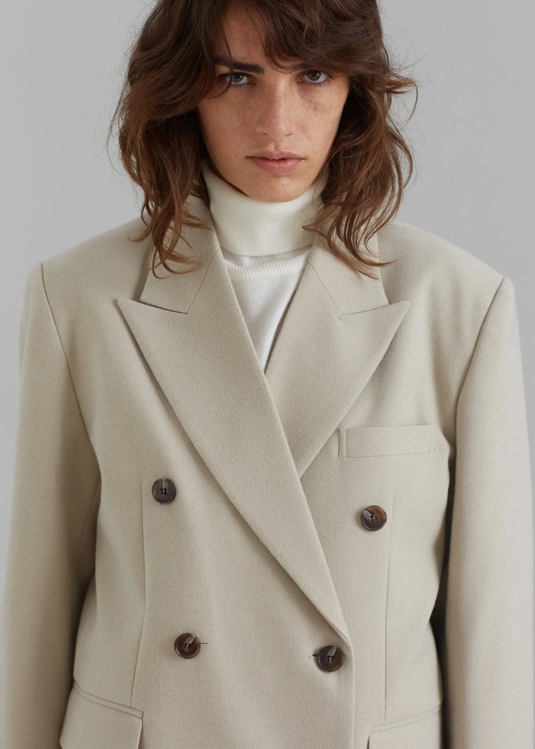 The Frankie Shop Vance Double Breasted Blazer Beige Best