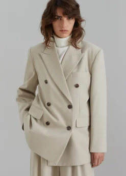 The Frankie Shop Vance Double Breasted Blazer Beige Best