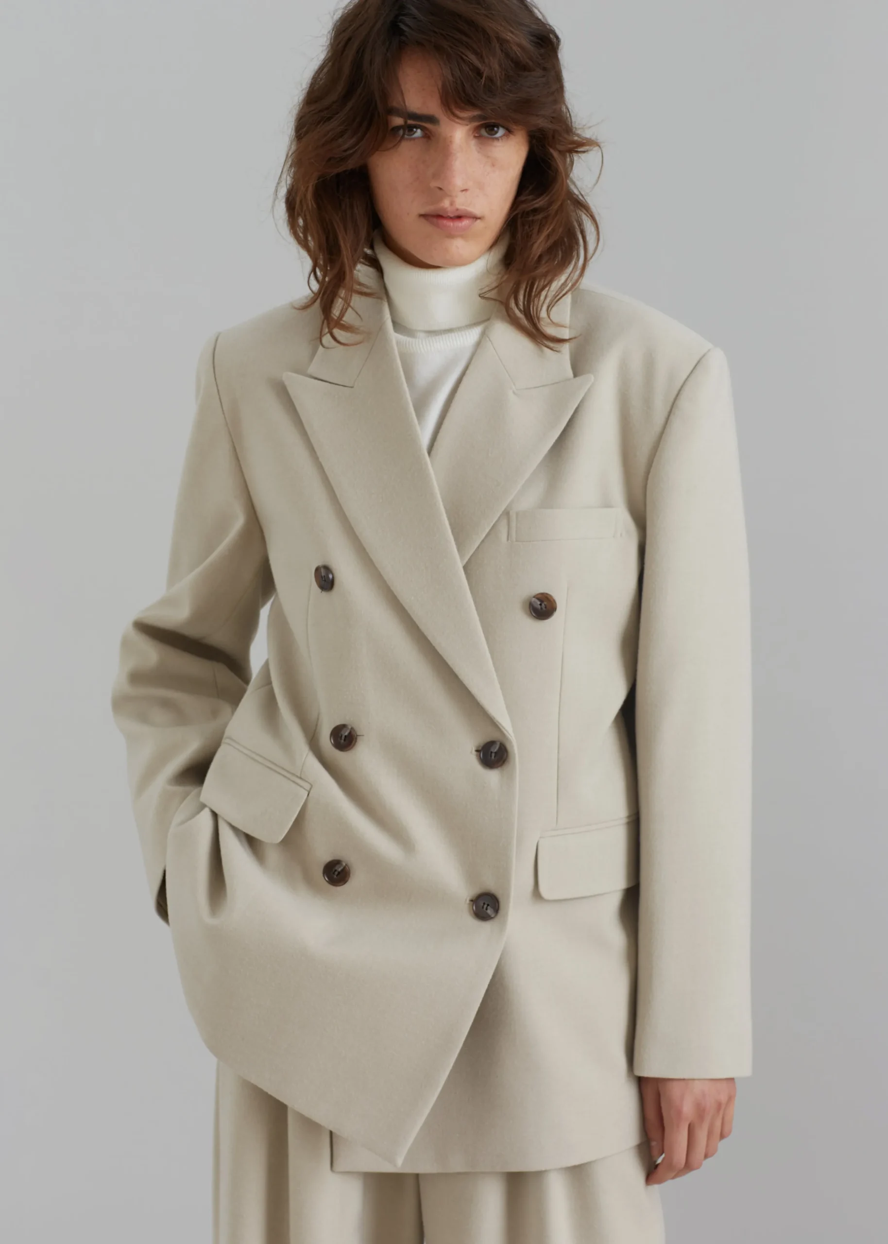 The Frankie Shop Vance Double Breasted Blazer Beige Best