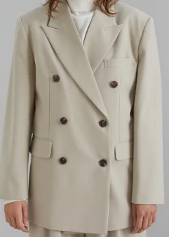 The Frankie Shop Vance Double Breasted Blazer Beige Best