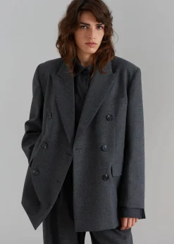 The Frankie Shop Vance Double Breasted Blazer Charcoal Sale