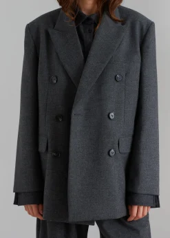 The Frankie Shop Vance Double Breasted Blazer Charcoal Sale