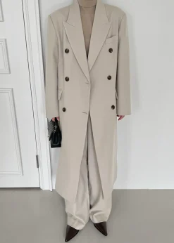 The Frankie Shop Vance Double Breasted Coat Beige New